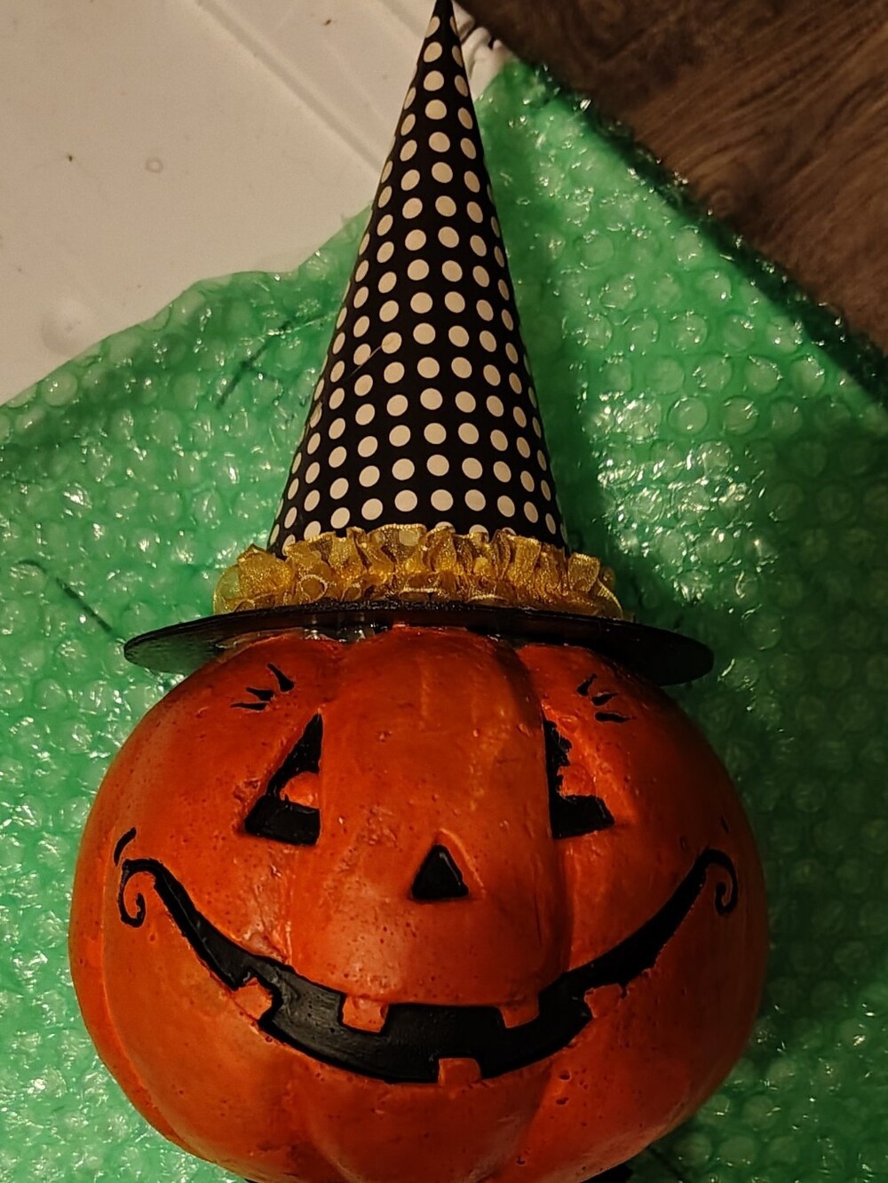 Amazon Orange Jack-O'-Lantern Pumpkin with Black Polka Dot Witch Hat